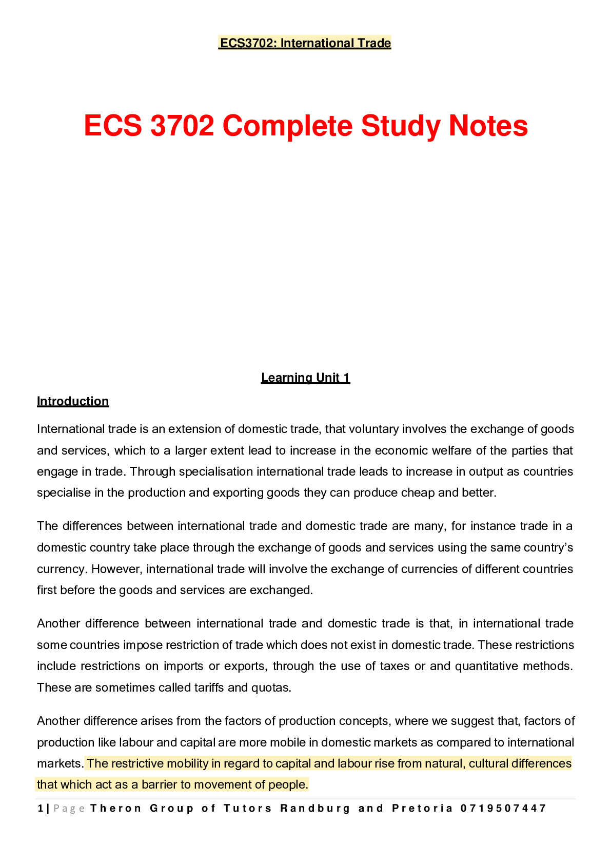 Preview image for ECS 3702 Complete Study Notes.